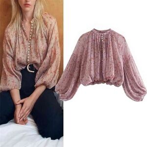 Zara cropped paisley blouse